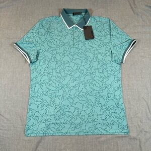 G/Fore Shirt Men's Large Polo Golf Star Dust Print Tech Jersey Teal‎ Preppy